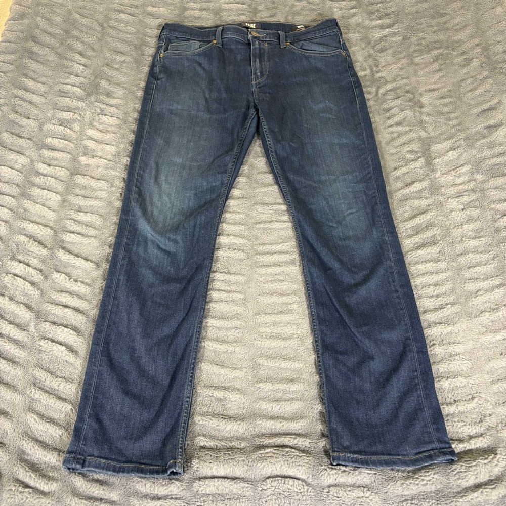 Paige Federal Slim Straight Jeans Mens 33 Dark Wash Blue Transcend Denim AT297